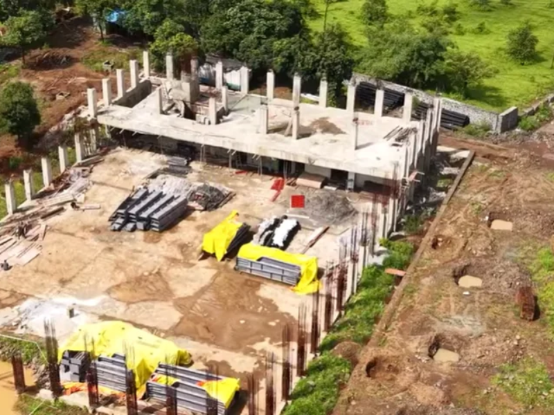 Aerial view of construction work in progress at the Hi 5 Basketball Academy
