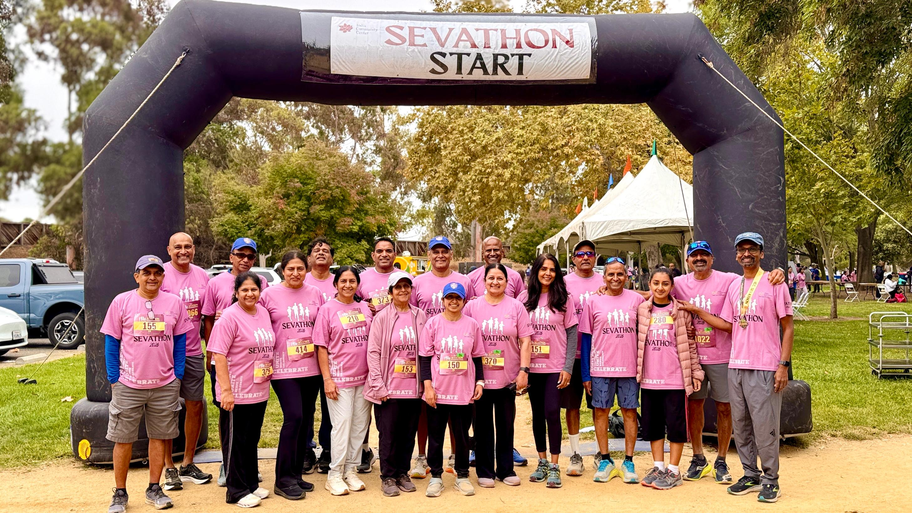 Hi 5 Youth Foundation runners at the Sevathon 2026 start arch